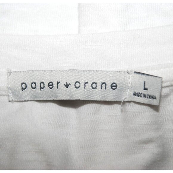 Paper Crane White Boho Top T-Shirt Size L Embroidered Floral Roses Ruffle Sleeve - Picture 7 of 8